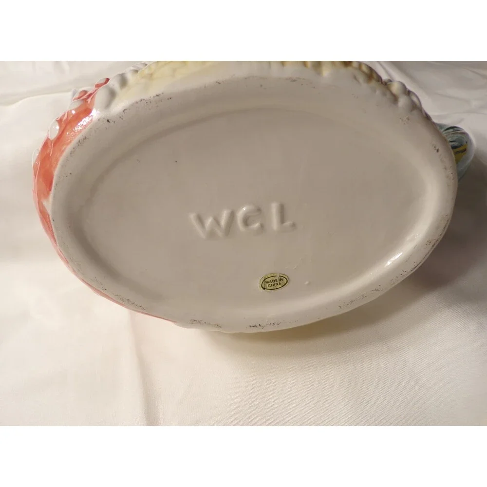 Vintage 1990's WCL 32oz. Goose Teapot Hand-painted with Flower Lid; Peach Green